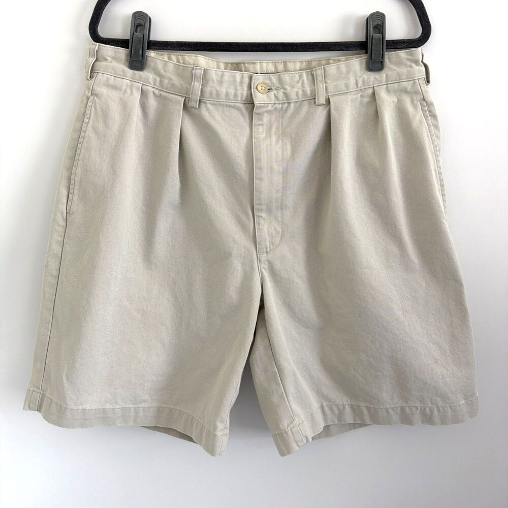 Vtg Polo Ralph Lauren Shorts Sz 35* Tyler Double Pleated Chino Tan Khakis Y2K